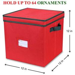 Primode Holiday Ornament Storage Chest, with 4 Trays Holds Up to 64 Ornaments Balls, with Dividers (Red)