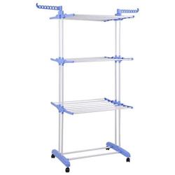 Comcastle 3-Tier Clothes Drying Rack with Heavy Duty 360 Degree Wheels, Double Pole Rail Rod Adjustable Clothes Rack Hanger Indoor Outdoor, Compact Storage