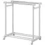 MyGift Chrome Plated Adjustable Dual Bar Garment Display Rack, Rolling Clothes Hanger with Bottom Shelf MyGift Chrome Plated Adjustable Dual Bar Garment Display Rack, Rolling Clothes Hanger with Bottom Shelf