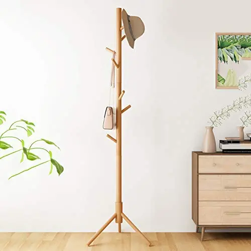 Tree Coat Rack,Beech Wood Free Standing Easy Assembly No Tools Required with 8 Hooks Entryway Coat Hanger for Clothes-a 40x175cm(16x69inch)