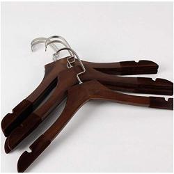 5 Pcs Anti-Slip Solid Wood Clothes Hangers with Velvet Flocked, Walnut Non Slip Shirt Coats Shirts Hanger Rack with Notches