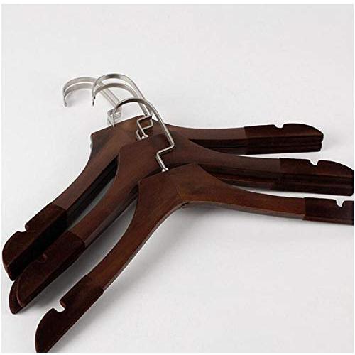 5 Pcs Anti-Slip Solid Wood Clothes Hangers with Velvet Flocked, Walnut Non Slip Shirt Coats Shirts Hanger Rack with Notches