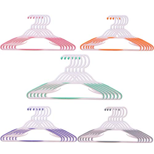 TQVAI 30 Pack Plastic Clothes Hangers Non Slip Heavy Duty Space Saving Notched Hangers - 5 Colors - Mint, Pink, Purple, Orange, Gray