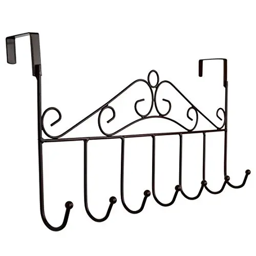Hooks Over The Door Hook Organizer Rack Hanging, 7 Hooks, Over Door Storage Rack ? Organizer Hooks for Coats, Hats, Robes, Clothes or Towels (Black)