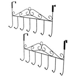 VIASA_ 2Pc Door Hook Bath Towel Hooks Over The Door Decorative 7 Hook Rack Clothes Coat Belt Hanger Wall Mount Storage Shelf