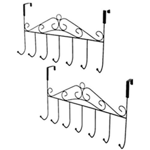 VIASA_ 2Pc Door Hook Bath Towel Hooks Over The Door Decorative 7 Hook Rack Clothes Coat Belt Hanger Wall Mount Storage Shelf