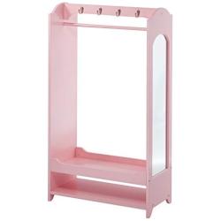 Teamson Kids - TD-12234P Windsor Wooden Dress Up Center, with 4 Hooks, 1 Mirror & Shoe Rack, Pink