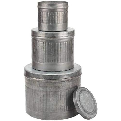 Stonebriar Aged Galvanized Metal Round Storage Boxes (Set of 3)