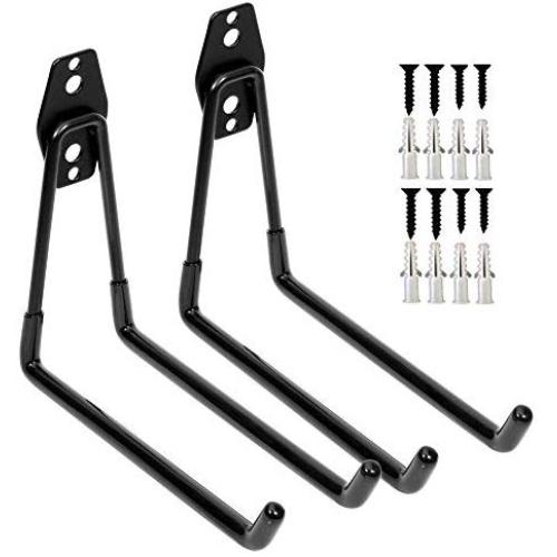Heavy Duty Garage Storage Utility Double Hooks,Extended Wall Mount Tool Holder Organizer for Ladders,Bike,Chair (2 Pack Black 7.5" Large U Hook)