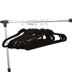 EBTOOLS 20PCS Velvet Clothes Storage Hangers Set Non-Slip Padded Flocked Clothes Hanger Hook with Notched Hangers Black for Suit/Shirt/Pants Bulk