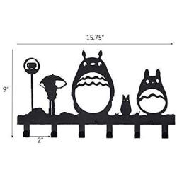 Clothing Hooks Hanging Racks, Entryway Crossbody Bag Hanger, Dog Leash and Key Holder, Wall-Mounted Coat Hook Rack with 6 Dual Metal Hooks for Hallway, Totoro