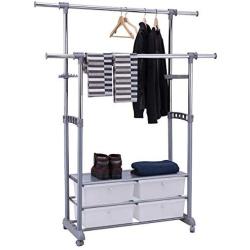 Cypressshop Adjustable Clothes Rack Garment Shelving Unit Hanging Rack Telescopic Rolling Cloth Hanger Storage Shelfs with 4 Drawers Home Furniture