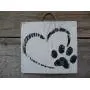 Vintage look HEART PAW PRINT LOVE dog weathered wood sign with burlap hanger antique style old time font