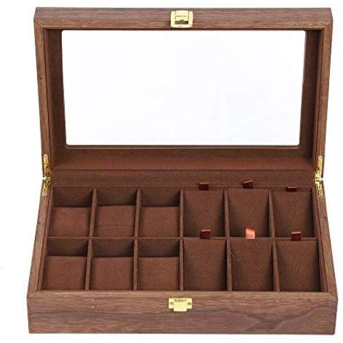 Eapmic Watch Jewelry Boxes Organizer Wooden 6+6 Slots Vintage Storage Case