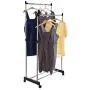 Pentaero 80X42X155Cm Stainless Steel Double Pole Adjustable Rolling Coat Rack, Garment Drying Rack, Floor-Standing Simple Clothes Pole, Indoor Clothes Hanger Bedroom Coat Rack (Black)