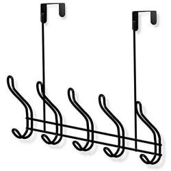 Over The Door Hook - 5 Coat Hooks Pegs - Heavy Duty Organizer Rack for Towel, Hat,Hoodies,Coat, Cloth,Bag - Decorative Metal Hanger Holder for Home Office Use - Black