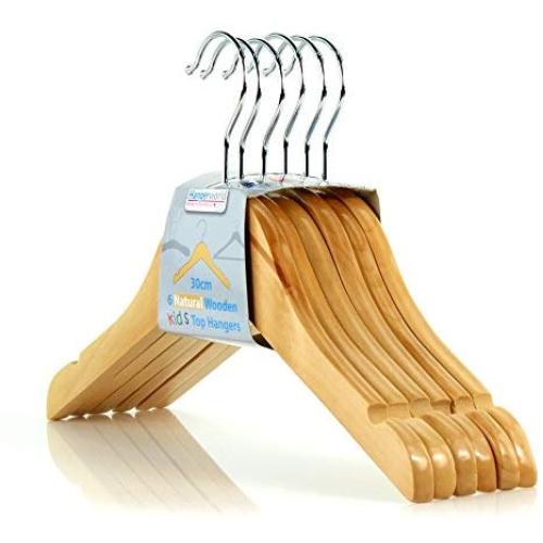 HANGERWORLD 48 Natural Wooden 11.8inch Kids Notched Top Coat Clothes Garment Hangers Baby Toddler