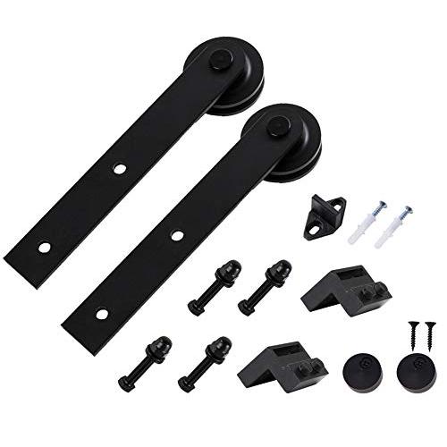 ZEKOO Antique Rustic Style Sliding Barn Wood Door Hardware Black Steel Rollers Hanger (Straight-Style)