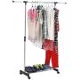 Single Heavy Duty Rail Adjustable Portable Clothes Hanger Rolling Garment Rack - Black
