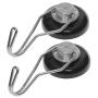 Mavoro Strong Magnetic Hooks for Hanging. Up to 65 lbs. Set of 2 Black Magnet Hooks Heavy Duty Magnets, Neodymium 52 Rare Earth Magnets. Rotating Swivel Style Magnet Hook for Refrigerator, Locker etc