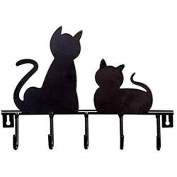 Valensha Towel Rack, Hand Towel Ring Towel Bar Holder Cat Design Metal Wall Mounted Hooks Hat Coat Clothes Storage Door Hanger Decor Black