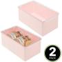 mDesign Plastic Stackable Storage Container Bin Box, Hinged Lid - Bathroom Cabinet Organizer for Toiletries, Makeup, First Aid, Hair Accessories, Bar Soap, Loofahs, Bath Salts - 2 Pack - Pink