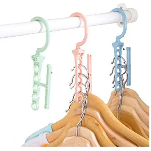 10pcs Random Color Magic Hanger 5 Circle Multilayer Windproof Clothes Hanger Organizer Fixed Holder Storage Racks Buckle Hanger Rack Anti-Slip