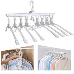 Clothes Folding Travel Hangers, Sundell 8 in 1 Foldable Home Camping Hangers Non-Slip Multi-Function Folding Magical Suit Space Saving Clothes Hangers 360 Degree Swivel Hook Durable Hangers (White)