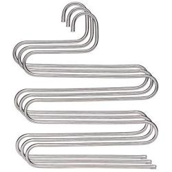 JS HANGER Multi Purpose Pants Hangers, S-Style 5 Layer Cascading Hangers for Space Saving Clothes Organizer Slack Trousers Hanger Stainless Steel 3 Pack