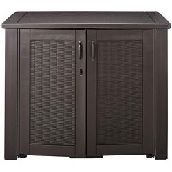 Rubbermaid Patio Chic Outdoor Storage Deck Box, Black Oak Rattan Wicker Basket Weave (1863391)