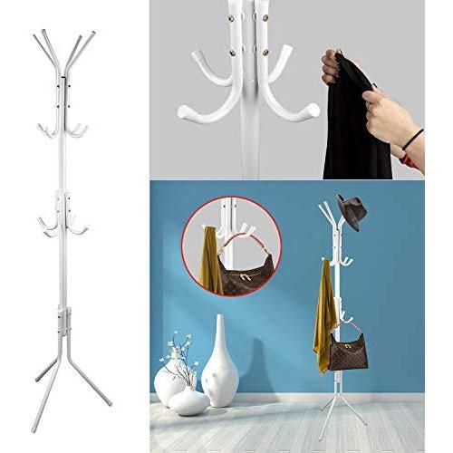 12 Hooks Metal Coat Rack Hat Stand Tree Clothes Hanger Umbrella Holder Organizer