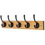 Dseap Wall Mounted Coat Rack: 16” Hole to Hole, Coat Hook Hanger with 5 Metal Hooks for Hanging Coats Towels Hats Clothes, Natural & Black