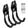 Wall Mount Double Hook,Heavy Duty Steel Garage Storage Utility Hooks with Anti-Slip Coating,Load Capacity 66 LB (2 Pack Black 2.8" Round J Hook)