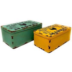 DNS Storage Boxes with Covers Tin Metal Stackable Decorative Craft Photos Keepsake Farmers Market Chicken Theme (Set of 2)