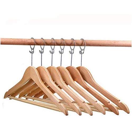 5pieces Anti-Theft Wood Hotel Suit Hanger, Wood Clothes Hanger with Security Ring Hook Decoration