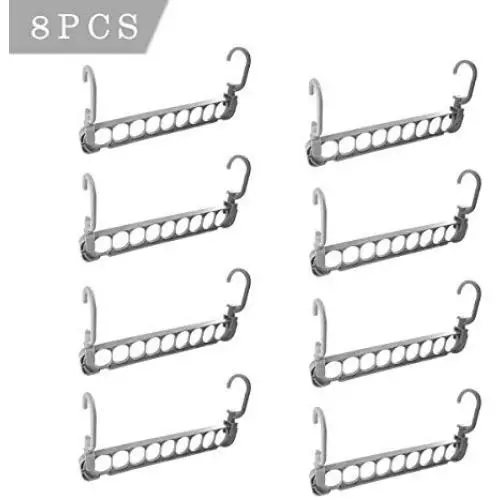 KOWTH Magic Cloth Hanger Space Saving Hangers, Multifunctional Organizer Clothes Hangers with 9 Slots Sturdy Plastic for Heavy Clothes, New Invention Anti-Skid Folding Hanger, 8PACK(Gray)