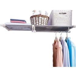 Hershii Closet Tension Shelf Expandable Telescopic Rod Heavy Duty Clothes Hanging Rail Adjustable DIY Storage Organizer Shoe Rack for Garage Bathroom Kitchen Bedroom