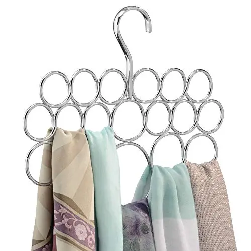 iDesign Axis Metal Loop Scarf Hanger, No Snag Closet Organization Storage Holder for Scarves, Mens Ties, Womens Shawls, Pashminas, Belts, Accessories, Clothes, 18 Loops, Chrome