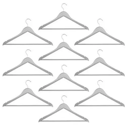 Harbour Housewares Wooden Coat/Clothes Hangers - Trouser Bar & Notches - Grey - Pack of 10