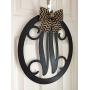 Oval Monogram Door Hanger - Spring Door Hanger - Wood Oval Door Monogram - Black Wood Monogram Hanger - Black Door Decoration - Door Decor