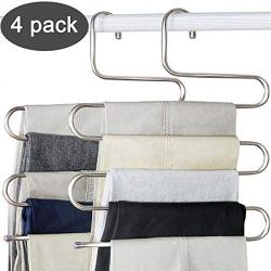 BKOYJ Pants Hangers S-Shape Trousers Hangers Stainless Steel Clothes Hangers Closet Space Saving for Pants Jeans Scarf Hanging Silver (4 Pack)