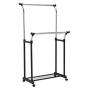 Double Rail Adjustable Garment Rack Portable Rolling Clothes Hanger with Shoe Rack