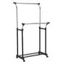 Rolling Clothes Hanger Shoe Rack Portable Double Rail Adjustable Garment Rack For good helper to organize your clothes and shoes. Rolling Clothes Hanger Shoe Rack Portable Double Rail Adjustable Garment Rack For good helper to organize your clothes and shoes.