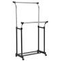 Double Rail Adjustable Garment Rack Rolling Clothes Hanger w/Shoe Rack Portable
