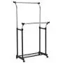 Double Rail Adjustable Garment Rack Rolling Clothes Hanger w/Shoe Rack Portable Double Rail Adjustable Garment Rack Rolling Clothes Hanger w/Shoe Rack Portable