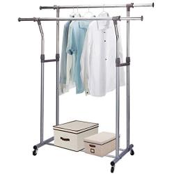 Rukerway Heavy Duty Garment Rack Double Rail Adjustable Clothing Rack Supreme Rolling Rack Laundry Drying Rack, Chrome Finish (Double Rail)