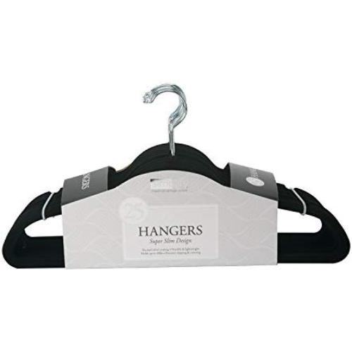 Simplify Hangers/Plastic/Velvet Covering with Zinc Hooks for Clothes - Black - Pack of 25 - 9"x 17.70" x 0.16" Simplify Hangers/Plastic/Velvet Covering with Zinc Hooks for Clothes - Black - Pack of 25 - 9"x 17.70" x 0.16"