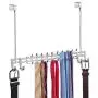 mDesign Metal Over Door Hanging Closet Storage Organizer Rack for Bedroom, Closet, Bath - Holds Mens/Womens Ties, Belts, Slim Scarves, Jewelry, Accessories - 4 Large Hooks, 20 Small Hooks - Chrome