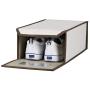 Household Essentials Set of Four Small Shoe Storage Boxes, Natural Canvas with Brown Trim