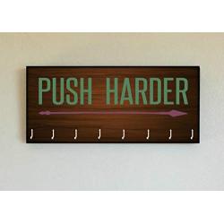 Race Medal Holder/Running Medal Hanger PUSH HARDER- Wood Wall Mounted Medal Organizer. CUSTOMIZATION Available